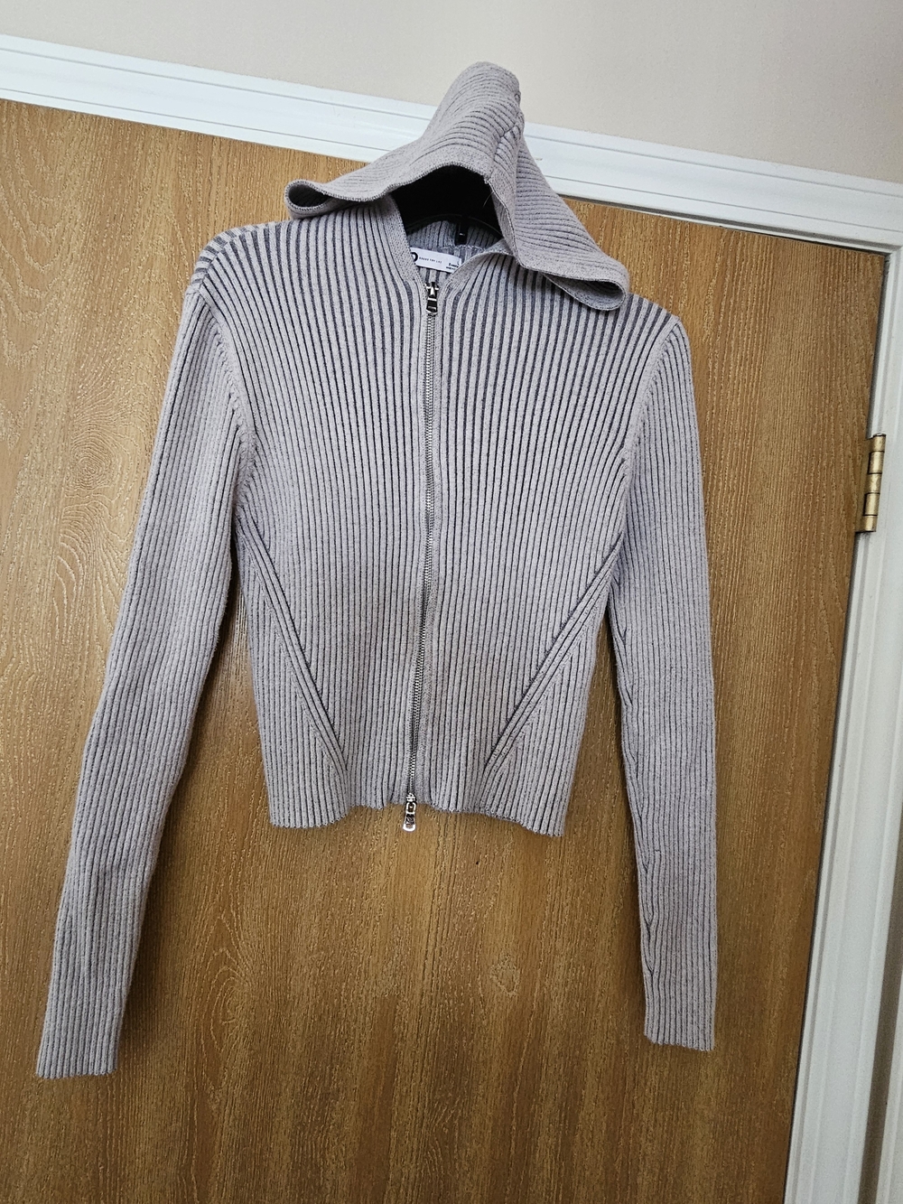 SO Good For Life Ribbed Zip-Up Hooded Cardigan - Light Gray